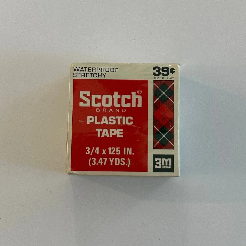 Vintage Scotch Brand Plastic Tape 3M Waterproof Stretchy 3/4 x 125 In Red Plaid